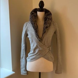 Gray wrap jacket with fur